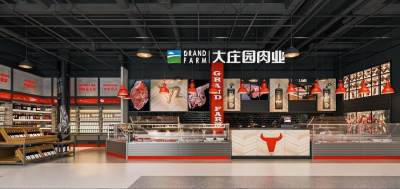 现代超市 生鲜超市 超市生鲜区 肉食区 商品货架 冰柜 烟酒区